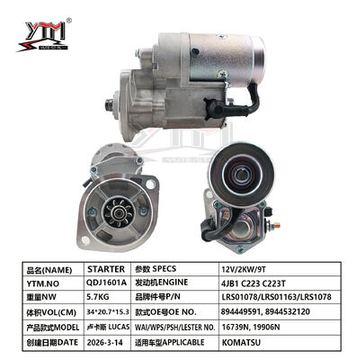 12V 2KW 9T Motor arrancador motor LUCAS LRS01078 LRS01163 LRS1078 para KOMATSU 894449591 8944532120