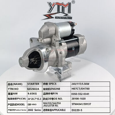 Motor de partida 24V 11T 5.5KW QD2602A para motor Hino H07CT EH700 Escavadeira Hitachi EX220-5 OE 28100-1820 0350-552-0341 STW4341 S9137