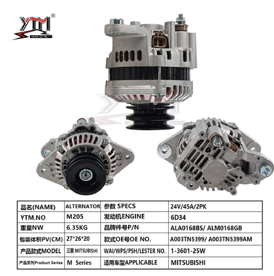 Alternador 24V 45A 2PK M205 para Motor Mitsubishi 6D34 OE ALA0168BS ALM0168GB A003TN5399 1-3601-25W