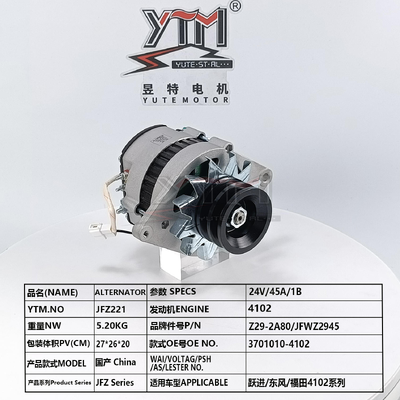Alternador JFZ221 24V 45A para Motor 4102 OE 3701010-4102 Z29-2A80 JFWZ2945 para Caminhão Yuejin Dongfeng Foton