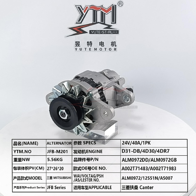 Alternator 24V 40A 1PK JFB‑M201 OE A002T71483 A002T71983 ALM0972DD For Mitsubishi D31‑DB 4D30 4DR7 Engine Mitsubishi Canter Charging Generator