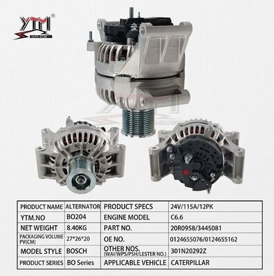 BO204 24V 115A 12PK  Alternator 20R0958 3445081 0124655076 0124655162 For CAT 330GC Excavator C6.6 Engine