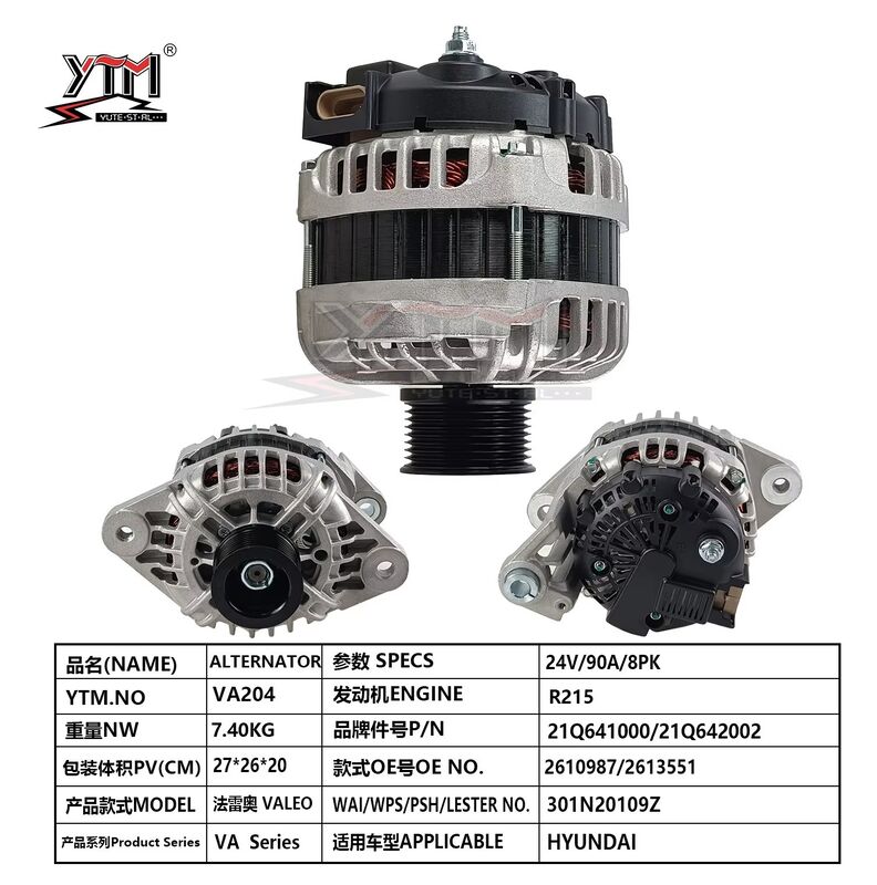 Nova VA204 24V 90A 8PK 2610987 2613551 Alternador de montagem WAI 301N20109Z para R215 de trabalho pesado
