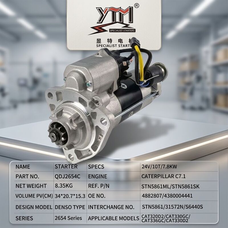 Motor de Partida para Máquinas Pesadas QDJ2654C 24V 7.8KW 10T 4882807 4380004441 STN5861ML STN5861SK 31572N para Escavadeira C7.1